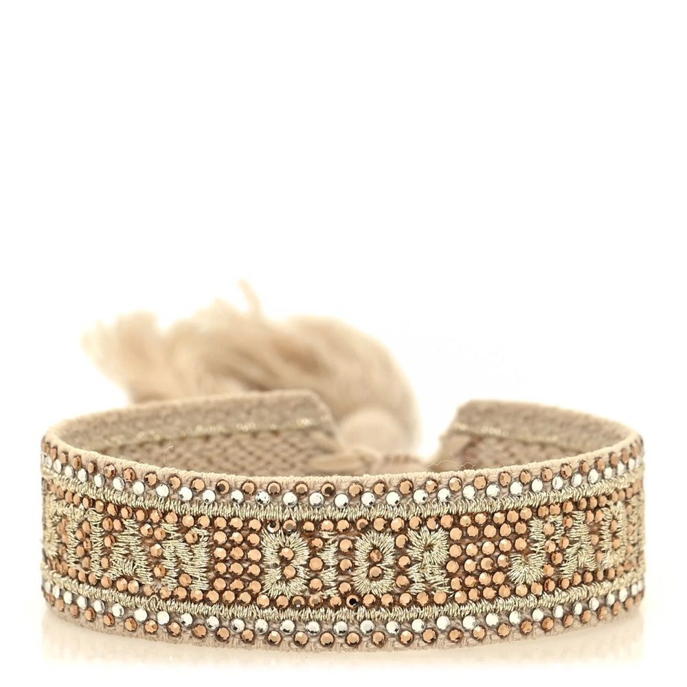 Dior Woven Cotton Crystal Embroidered J'Adior Friendship Bracelet Gold Rose